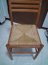 Set 4 sedie in legno massello con seduta in paglia