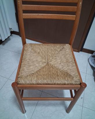 Set 4 sedie in legno massello con seduta in paglia