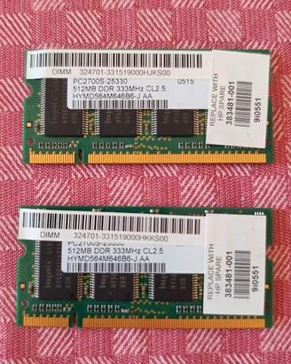 2 Banchi di RAM 2 x 512mb -  PC2700S-25330 512MB D