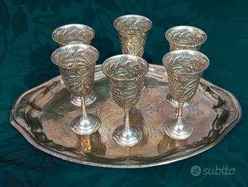 Set Vintage di 6 calici con vassoio
