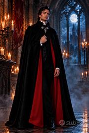 Halloween Tabarro Mantello Con Fodera Rossa Nuovo