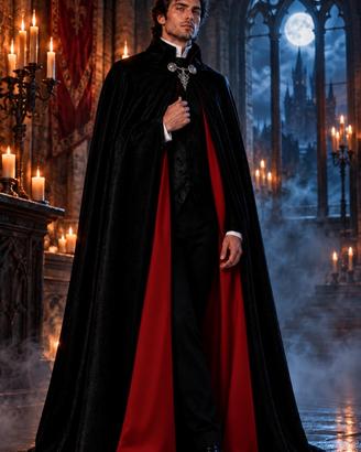 Halloween Tabarro Mantello Con Fodera Rossa Nuovo