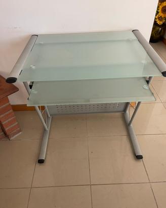 Scrivania in vetro e telaio in ferro L78xP60xH76
