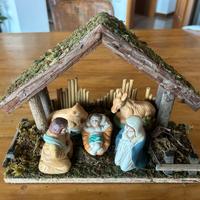 Presepe in ceramica e vero legno