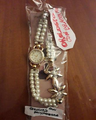 Orologio donna a braccialetto con perle e strass