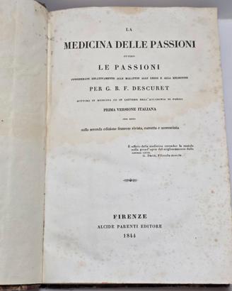 La Medicina Delle Passioni Descuret Ed. 1844 Libro