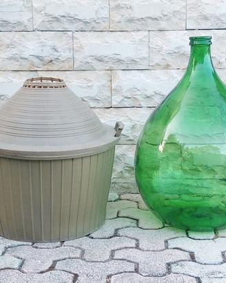 Damigiana Vetro Verde 54 Litri con Cesto