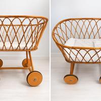 Culla in vimini con ruote + materassino e biancher