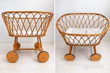 Culla in vimini con ruote + materassino e biancher