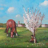 dipinto ad olio "Cavallo al pascolo"