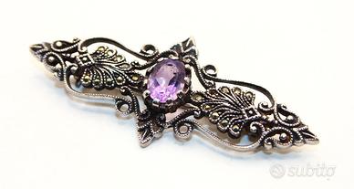 Splendida spilla antica argento ametista