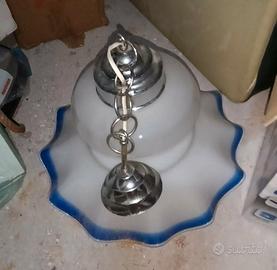 Lampadario Sospensione Vintage Vetro Opalino Bianc