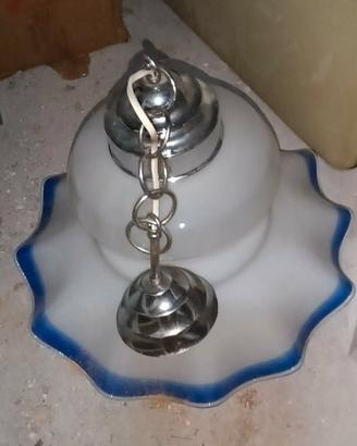 Lampadario Sospensione Vintage Vetro Opalino Bianc