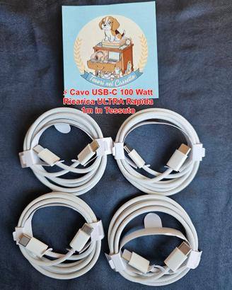 Set 4 Cavi USB-C 100W 1 metro tessuto intrecciato