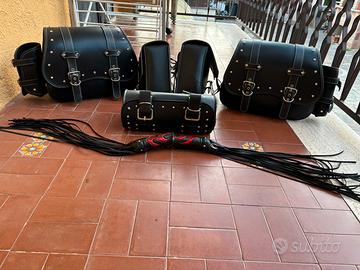 Set borse moto custom+friste decorative in pelle