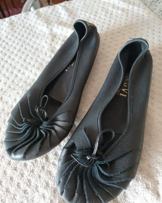 Ballerine in pelle con tomaia a fisarmonica