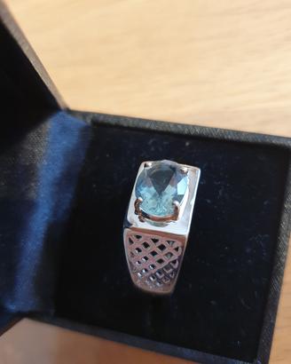 ANELLO UOMO ARGENTO 925 con TOPAZIO BLU SVIZZERO.