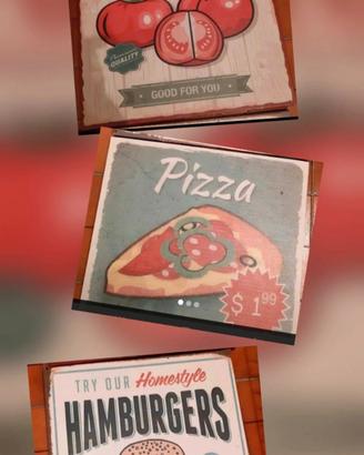 3 quadri stile vintage, tela canvas