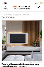 Parete attrezzata 280cm gesso con panello tv