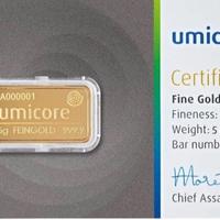 LINGOTTO 5g UMICORE ORO PURO 999 NUOVO BLISTER