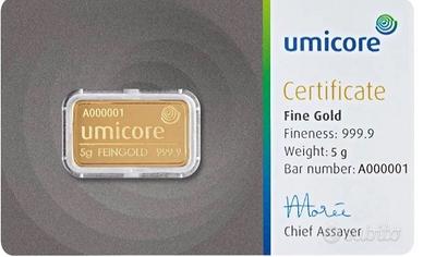LINGOTTO 5g UMICORE ORO PURO 999 NUOVO BLISTER