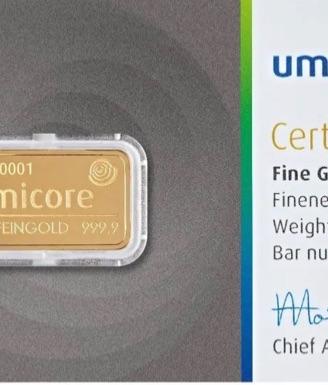 LINGOTTO 5g UMICORE ORO PURO 999 NUOVO BLISTER