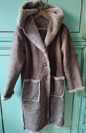 Cappotto donna lungo effetto montone marron/beige 