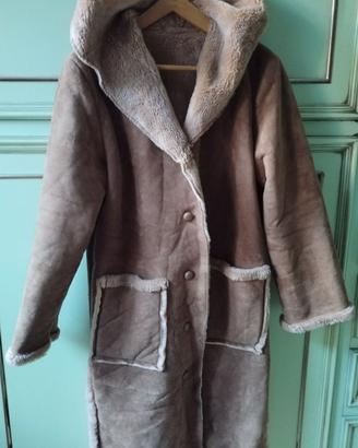Cappotto donna lungo effetto montone marron/beige 