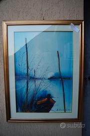 Quadro paesaggio lacustre firmato E. Cinci 1975