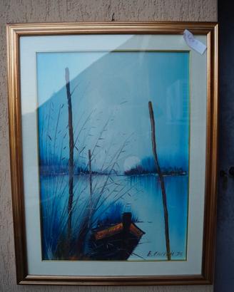 Quadro paesaggio lacustre firmato E. Cinci 1975