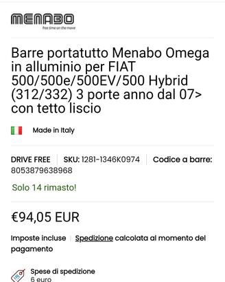 Barre PORTATUTTO MENABO COMPATIBILI con Fiat Nuova