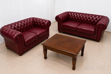 Salotto Chesterfield in pelle + Tavolino