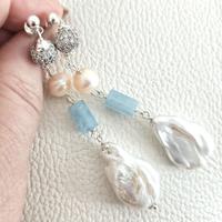 Orecchini in argento 925, perle e acquamarina nat.