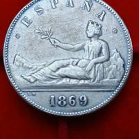 Spagna 5 Pesetas 1869 Falso d'epoca Moneta Magneti