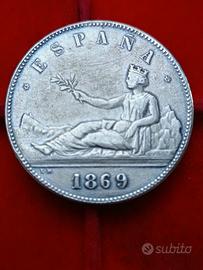 Spagna 5 Pesetas 1869 Falso d'epoca Moneta Magneti