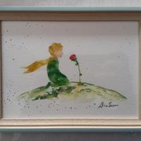 Dipinto ad acquerello Piccolo Principe con cornice