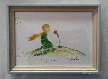 Dipinto ad acquerello Piccolo Principe con cornice