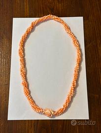 Collana corallo rosa antica 3 fili