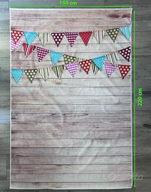 Fondale fotografico Backdrop - legno e bandierine