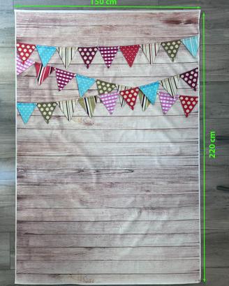 Fondale fotografico Backdrop - legno e bandierine