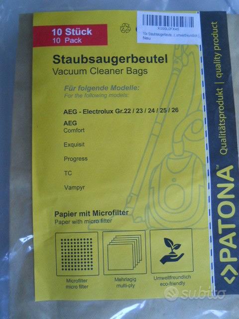 Confezione Risparmio 10 Pezzi Dustwave® - 20 Sacchetti Per Aspirapolvere AEG - AEQ 25 Equipt - Made In Germany Microfiltro Incluso Sacchetti Non Tessuto Dustwave