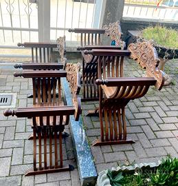 4 poltrone romane richiudibili legno noce NUOVE