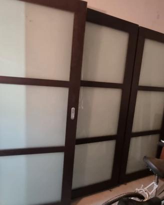 Set 3 Porte Scorrevoli in Legno e Vetro Satinato