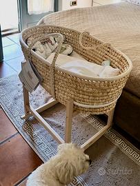 Cesta Moses in vimini con supporto legno - MonLite