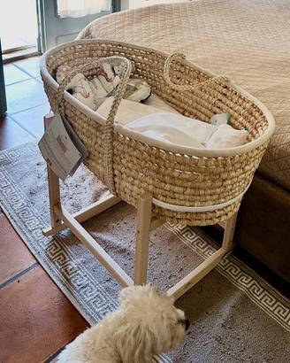 Cesta Moses in vimini con supporto legno - MonLite