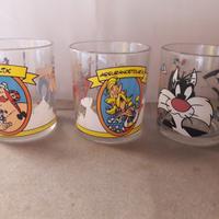 3 BICCHIERI DA ACQUA IN VETRO CON IMMAGINI CARTONI