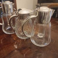 Set di 3 Caraffe Vintage in Cristallo e Metallo 