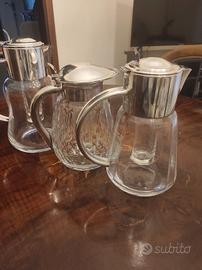 Set di 3 Caraffe Vintage in Cristallo e Metallo 