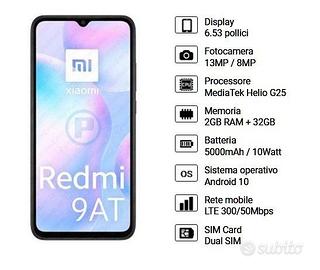 SmartPhone Cellulare Xiaomi Redmi 9AT Display 6.53