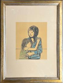 Xavier Bueno pittore quadro litografia Maternità